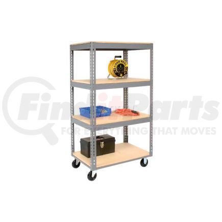 585422 by GLOBAL INDUSTRIAL - Global Industrial&#153; Easy Adjust Boltless 4 Shelf Truck 48x24, Wood Shelves, Polyurethane Casters