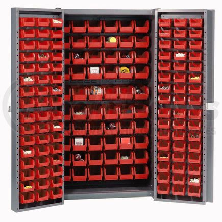 662132RD by GLOBAL INDUSTRIAL - Global Industrial&#153; Bin Cabinet Deep Door - 156 Red Bins, 16Ga. Assembled Cabinet 38 x 24 x 72