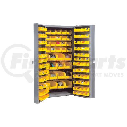 662136YL by GLOBAL INDUSTRIAL - Global Industrial&#153; Bin Cabinet Deep Door - 132 Yellow Bins, 16 Ga. Unassembled Cabinet 38x24x72