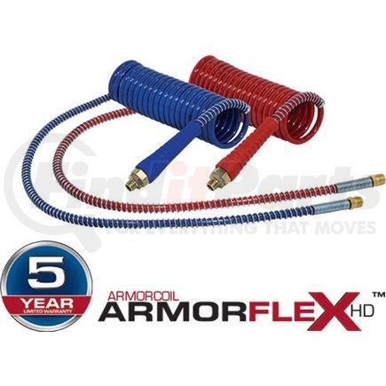 16A1540RH by TECTRAN - Air Brake Hose Assembly - ArmorFlex HD ArmoCoil, Red, 15 ft., with Handles