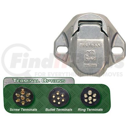 670-75A by TECTRAN - Trailer Receptacle Socket - 7-Way, Bull Nose, Die-Cast, Bullet, Solid Pin Type