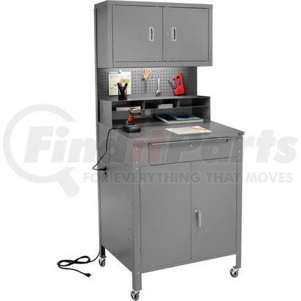249692CGY by GLOBAL INDUSTRIAL - Mobile Cabinet Shop Desk w/ Pigeonhole Riser, Pegboard & Upper Cabinet 34-1/2"W x 30"D x 80"H - Gray