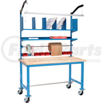 412458A by GLOBAL INDUSTRIAL - Mobile Packing Workbench Maple Butcher Block Safety Edge - 60 x 36 with Riser Kit