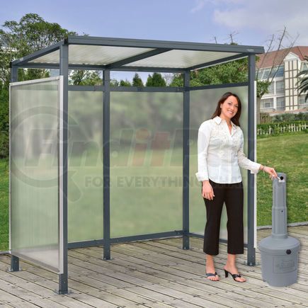 493404GYP by GLOBAL INDUSTRIAL - Global Industrial&#153; Bus Smoking Shelter 3-Side W/GRY 5 Gallon Outdoor Ashtray 6'5"Wx3'8"Dx7'H