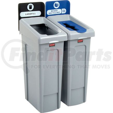 2007914 by RUBBERMAID - Rubbermaid Slim Jim Recycling Station, Landfill/Mixed Recycling, (2) 23 Gallon - 2007914
