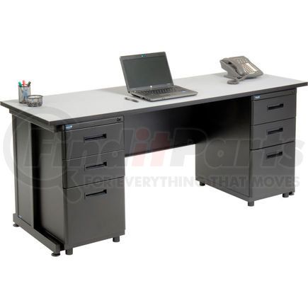 670076GY by GLOBAL INDUSTRIAL - Interion&#174; Office Desk with 6 drawers - 72" x 24" - Gray