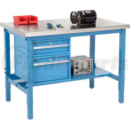 319286BL by GLOBAL INDUSTRIAL - Global Industrial&#153; 48"W x 30"D Production Workbench - SS Square Edge - Drawers & Shelf - Blue