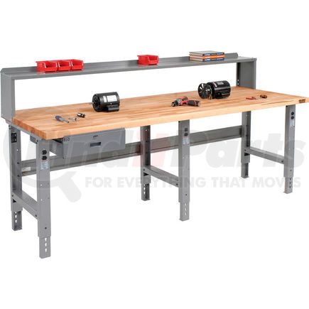 318748 by GLOBAL INDUSTRIAL - Global Industrial&#153; 96 x 36 Adj Height Workbench w/Drawer & Riser, Maple Square Edge Top - Gray