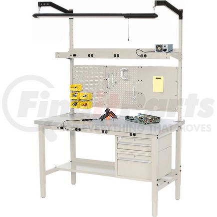 606996BTN by GLOBAL INDUSTRIAL - Global Industrial&#153; 96 x 30 Production Workbench - Power Apron - ESD Laminate Square Edge - Tan