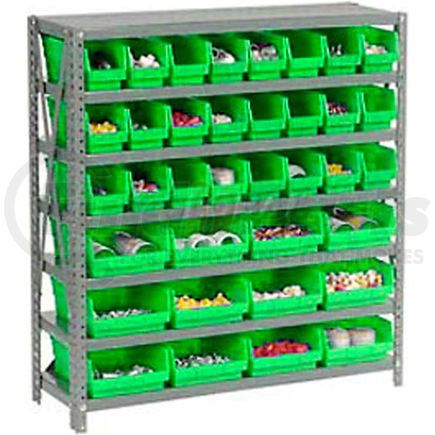 603438GN by GLOBAL INDUSTRIAL - Global Industrial&#153; Steel Shelving with 48 4"H Plastic Shelf Bins Green, 36x18x39-7 Shelves