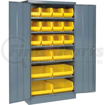 500438 by GLOBAL INDUSTRIAL - Locking Storage Cabinet 36"W X 18"D X 72"H With 18 Yellow Shelf Bins and 5 Shelves Assembled