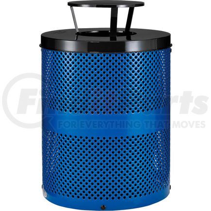 261927BL by GLOBAL INDUSTRIAL - Global Industrial&#153; Outdoor Perforated Steel Trash Can With Rain Bonnet Lid, 36 Gallon, Blue