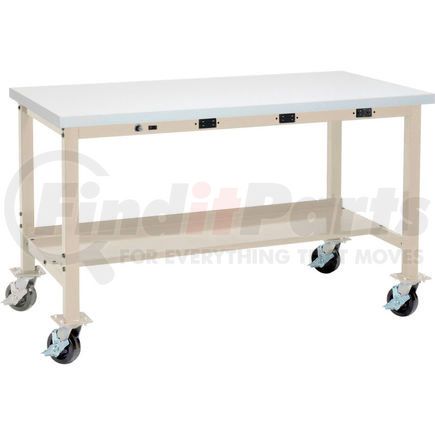 253979HBTN by GLOBAL INDUSTRIAL - Global Industrial&#153; 72 x 30 Mobile Production Workbench - Power Apron - ESD Square Edge - Tan