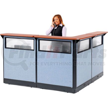 694912WNCB by GLOBAL INDUSTRIAL - Interion&#174; L-Shaped Reception Station w/Window & Raceway 80"W x 80"D x 46"H Cherry Counter Blue