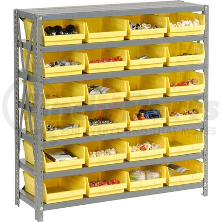 603431YL by GLOBAL INDUSTRIAL - Global Industrial&#153; Steel Shelving with 24 4"H Plastic Shelf Bins Yellow, 36x12x39-7 Shelves