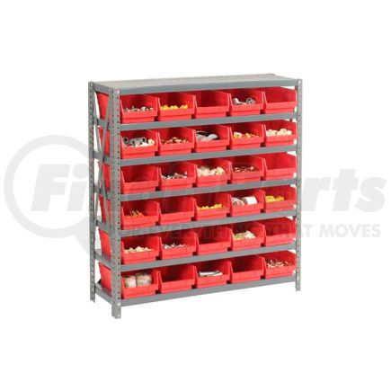 603435RD by GLOBAL INDUSTRIAL - Global Industrial&#153; Steel Shelving with 30 4"H Plastic Shelf Bins Red, 36x18x39-7 Shelves