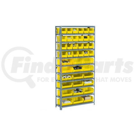 603252YL by GLOBAL INDUSTRIAL - Global Industrial&#153; Steel Open Shelving - 60 Yellow Plastic Stacking Bins 11 Shelves - 36x12x73