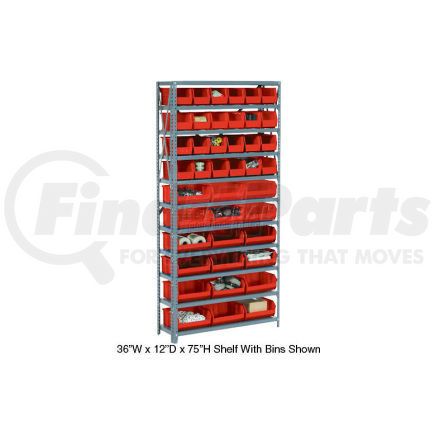 506204RD by GLOBAL INDUSTRIAL - Global Industrial&#153; Steel Open Shelving - 28 Red 8-1/4x10-3/4x7 Stacking Bins 8 Shelves 36x12x73