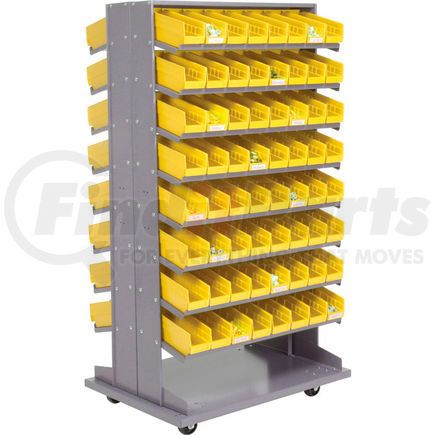 603428YL by GLOBAL INDUSTRIAL - Global Industrial&#153; 16 Shelf Double-Sided Mobile Pick Rack - 128 Yellow Plastic Shelf Bins 4"W