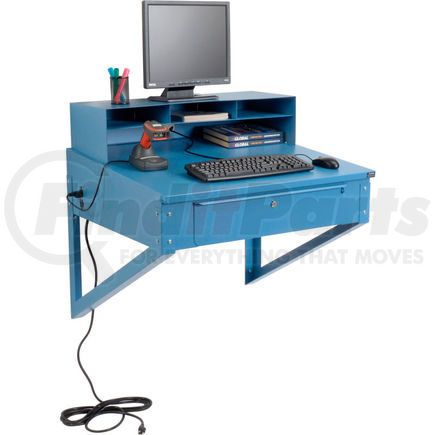 634177BL by GLOBAL INDUSTRIAL - Global Industrial&#153; Wall Mount Shop Desk - Pigeonhole Riser 34-1/2"W x 30"D x 61"H Blue