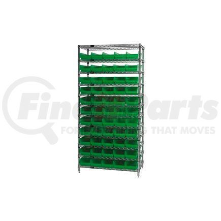 268977GN by GLOBAL INDUSTRIAL - Global Industrial&#153; Chrome Wire Shelving with 55 4"H Plastic Shelf Bins Green, 36x24x74