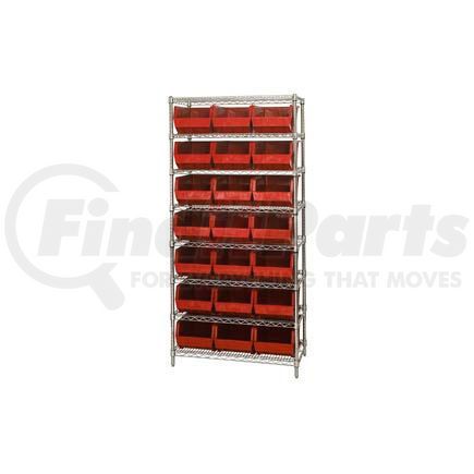 268930RD by GLOBAL INDUSTRIAL - Chrome Wire Shelving With 21 Giant Plastic Stacking Bins Red, 36x18x74