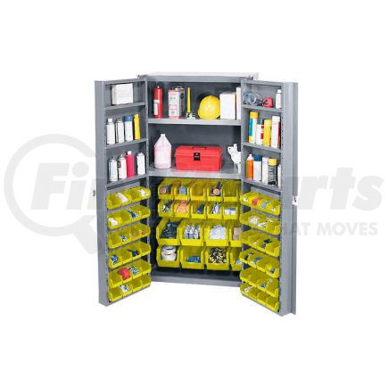 662148YL by GLOBAL INDUSTRIAL - Global Industrial&#153; Bin Cabinet Deep Door 72 YL Bin, Shelves, 16 Ga Unassembled Cabinet 38x24x72