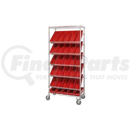 269003RD by GLOBAL INDUSTRIAL - Global Industrial&#153; Easy Access Slant Shelf Chrome Wire Cart, 30 4"H Shelf Bins Red, 36Lx18Wx74H