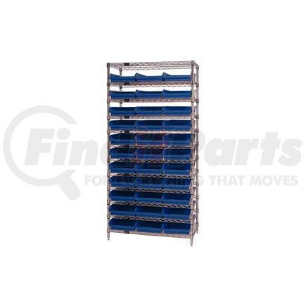 268975BL by GLOBAL INDUSTRIAL - Global Industrial&#153; Chrome Wire Shelving with 33 4"H Plastic Shelf Bins Blue, 36x18x74