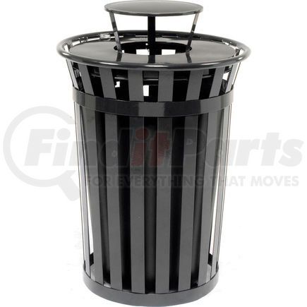 260804BK by GLOBAL INDUSTRIAL - Global Industrial&#153; Outdoor Slatted Steel Trash Can With Rain Bonnet Lid, 36 Gallon, Black