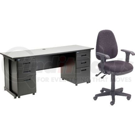 670076GY-B1 by GLOBAL INDUSTRIAL - Interion&#174; Office Desk and Fabric Chair Bundle with 3 Drawer Pedestals - 72" x 24" - Gray