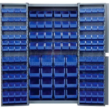 603400BL by GLOBAL INDUSTRIAL - Global Industrial&#153; Bin Cabinet Deep Door - 136 Blue Bins, 16-Gauge Unassembled Cabinet 38x24x72