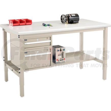 319228TN by GLOBAL INDUSTRIAL - Global Industrial&#153; 60 x 30 Production Workbench - Laminate Safety Edge - Drawers & Shelf - Tan