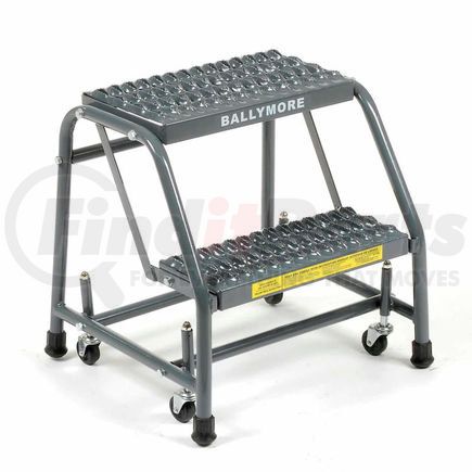 218G by BALLYMORE - Grip 16"W 2 Step Steel Rolling Ladder 10"D Top Step - 218G
