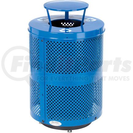 261927RBLD by GLOBAL INDUSTRIAL - Global Industrial&#153; Outdoor Perforated Steel Recyling Can W/Rain Bonnet Lid & Base, 36 Gal, Blue