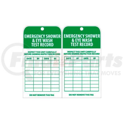 RPT37 by NATIONAL MARKER COMPANY - NMC RPT37 Tags, Emergency Shower And Eye Wash Test Record, 6" X 3", White/Green, 25/Pk