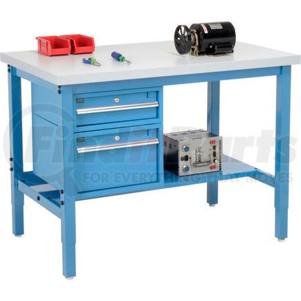 319160 by GLOBAL INDUSTRIAL - Global Industrial&#153; 72x36 Production Workbench, Laminate Square Edge, Drawers & Lower Shelf Blue