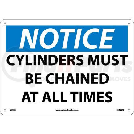 N49RB by NATIONAL MARKER COMPANY - Safety Signs - Notice Cylinders Must Be Chained - Rigid Plastic 10"H X 14"W