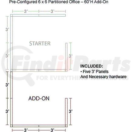 236649BL by GLOBAL INDUSTRIAL - Interion&#174; Pre-Configured Office Cubicle - 6'W x 6'D x 60"H - Add-On Kit - Blue