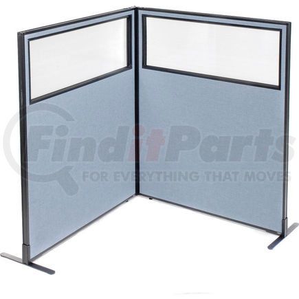 695025BL by GLOBAL INDUSTRIAL - Interion&#174; Freestanding 2-Panel Corner Room Divider w/Partial Window 48-1/4"W x 60"H Panels Blue