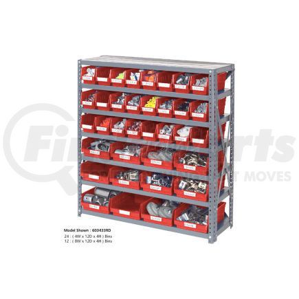 603438RD by GLOBAL INDUSTRIAL - Global Industrial&#153; Steel Shelving with 48 4"H Plastic Shelf Bins Red, 36x18x39-7 Shelves