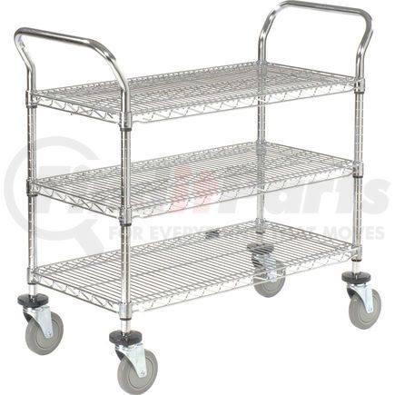 188724 by GLOBAL INDUSTRIAL - Nexel&#174; Utility Cart, 3 Shelf, Chrome, 36"L, x 18"W, x 39"H, Polyurethane Casters