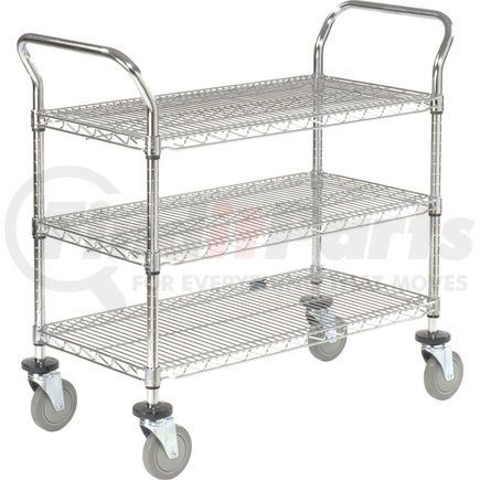 188724 by GLOBAL INDUSTRIAL - Nexel® Utility Cart, 3 Shelf, Chrome, 36"L, x 18"W, x 39"H, Polyurethane Casters