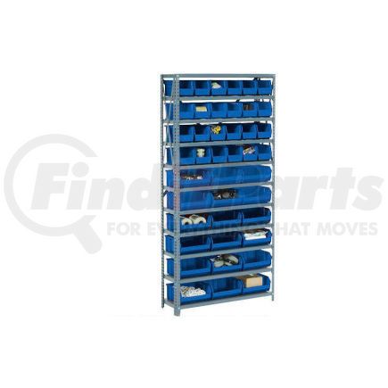 603251BL by GLOBAL INDUSTRIAL - Global Industrial&#153; Steel Open Shelving with 42 Blue Plastic Stacking Bins 11 Shelves - 36x12x73