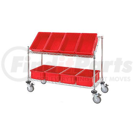 493427RD by GLOBAL INDUSTRIAL - Global Industrial&#153; Easy Access Slant Shelf Chrome Wire Cart, 8 Red Grid Containers, 48Lx18Wx48H