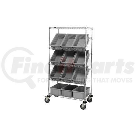 269001GY by GLOBAL INDUSTRIAL - Global Industrial&#153; Easy Access Slant Shelf Chrome Wire Cart 12 8" Grid Containers GRY 36x18x63