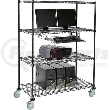 250116BK by GLOBAL INDUSTRIAL - Nexel&#153; 4-Shelf Mobile Wire Computer LAN Workstation w/ Keyboard Tray, 48"W x 24"D x 69"H, Black