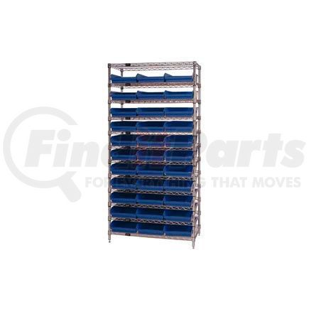 268979BL by GLOBAL INDUSTRIAL - Global Industrial&#153; Chrome Wire Shelving with 33 4"H Plastic Shelf Bins Blue, 36x24x74