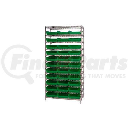 268979GN by GLOBAL INDUSTRIAL - Global Industrial&#153; Chrome Wire Shelving with 33 4"H Plastic Shelf Bins Green, 36x24x74