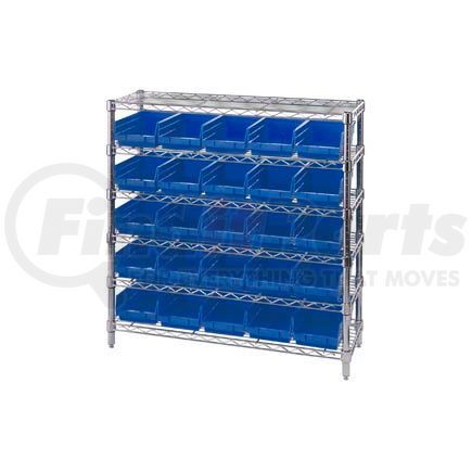 268980BL by GLOBAL INDUSTRIAL - Global Industrial&#153; Chrome Wire Shelving with 25 4"H Plastic Shelf Bins Blue, 36x14x36